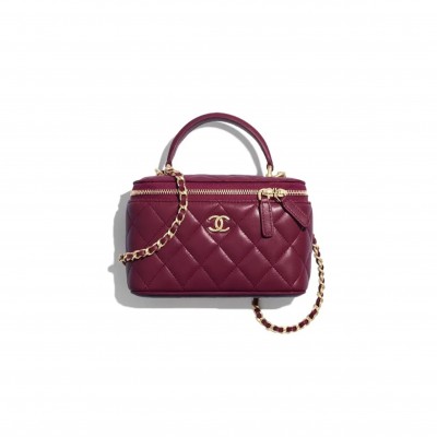 CHANEL VANITY WITH CHAIN LAMBSKIN BURGUNDY AP2199 (17*9.5*8cm)